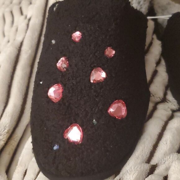 Faux Fur Slippers Sleep Mask Jeweled Embellished LOVE XL NEW - Picture 3 of 6